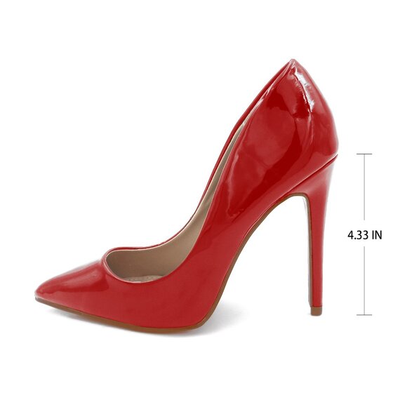 LURNYET RED PATENT Women Pointed-Toe Pumps with Stiletto 4 inch Heels - Picture 3 of 4